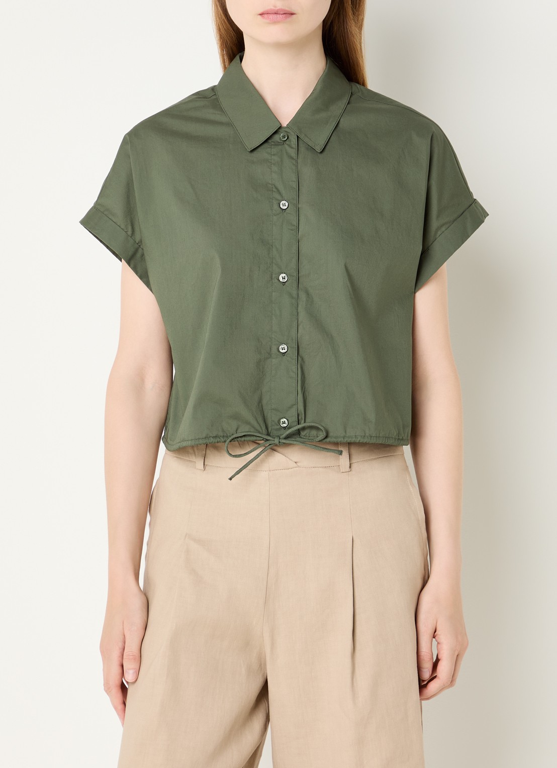 Benetton Cropped blouse met strikdetail - detail 4 legergroen