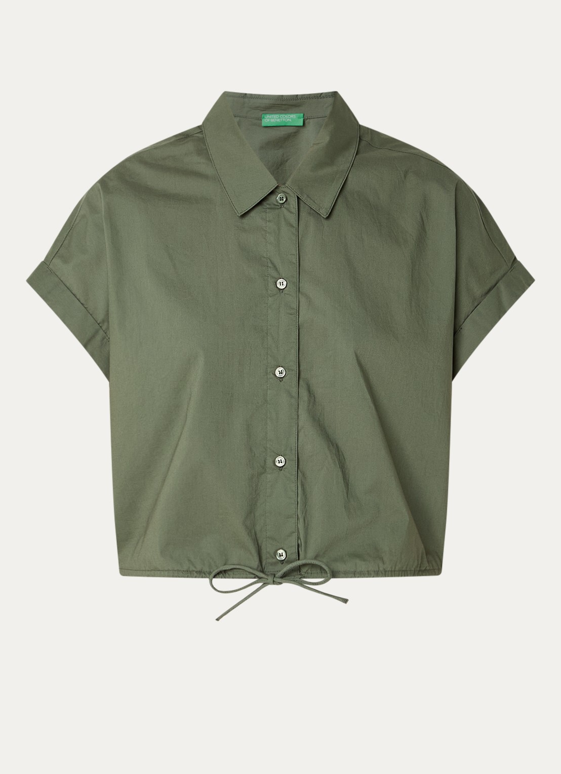 Benetton Cropped blouse met strikdetail - voorkant 2 legergroen