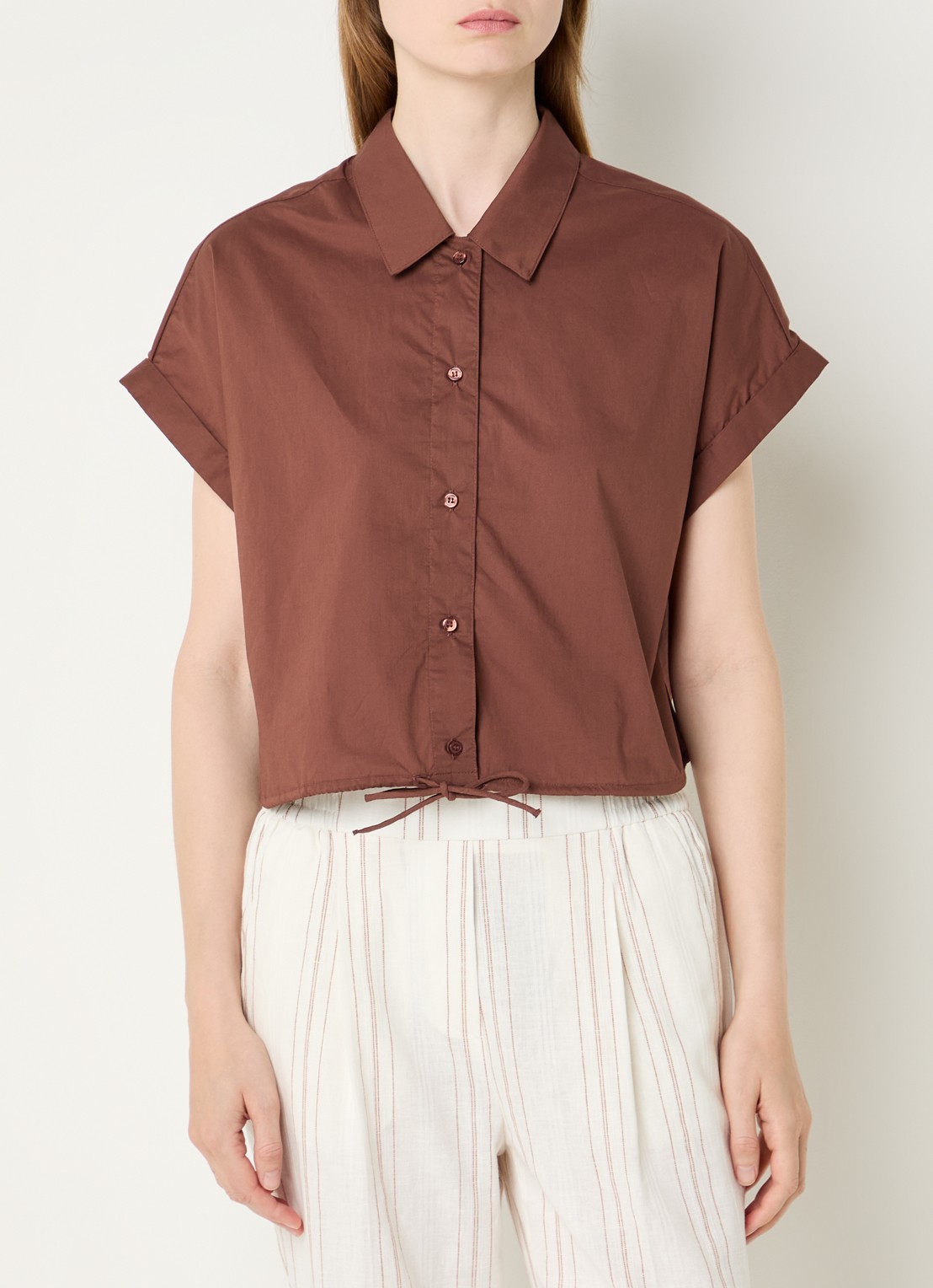 Benetton Cropped blouse met strikdetail - detail bruin