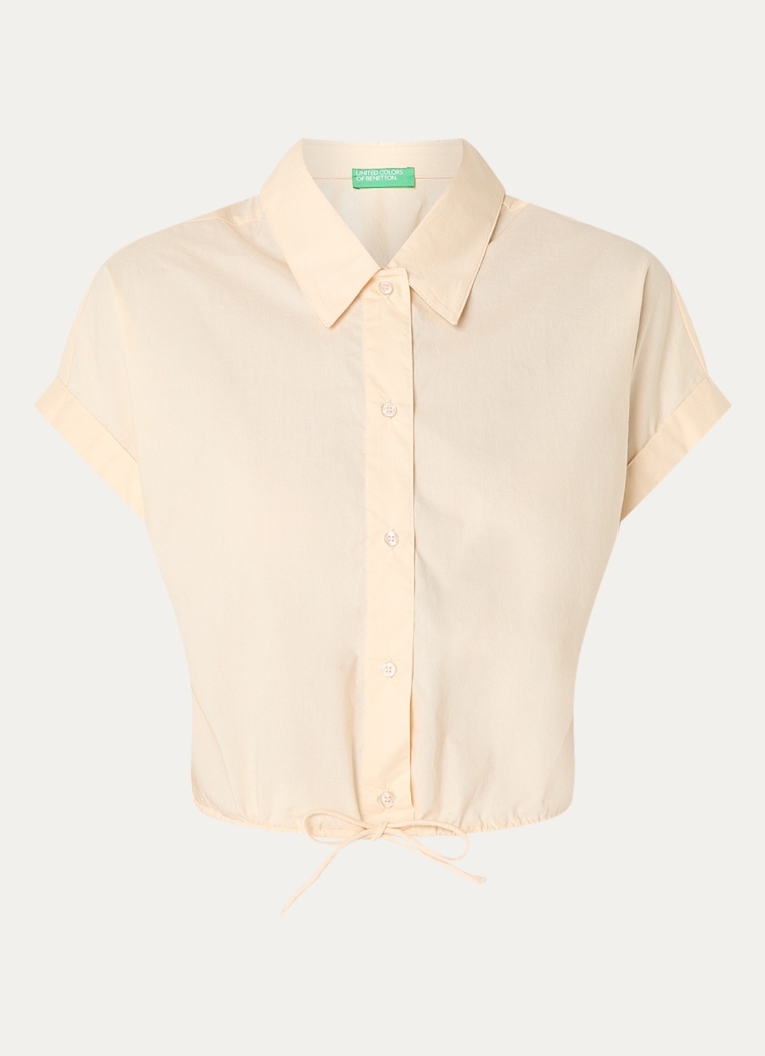 Benetton Cropped blouse met strikdetail - voorkant creme