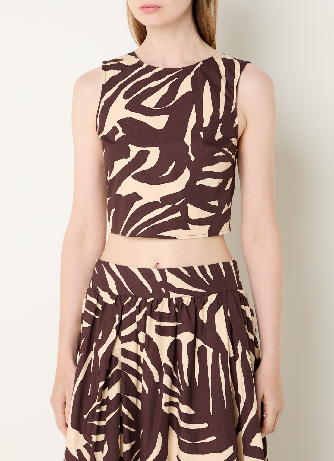 Benetton Cropped mouwloze top met print en gestrikt detail - detail bruin