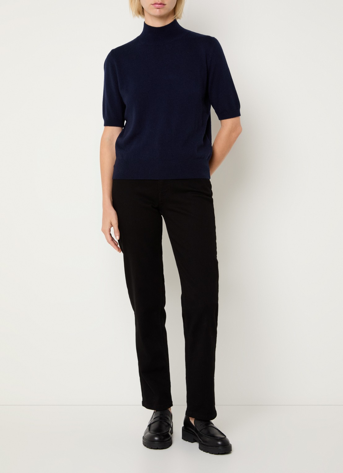 Benetton Fijngebreid T-shirt in kasjmierblend met ronde hals - voorkant 4 donkerblauw