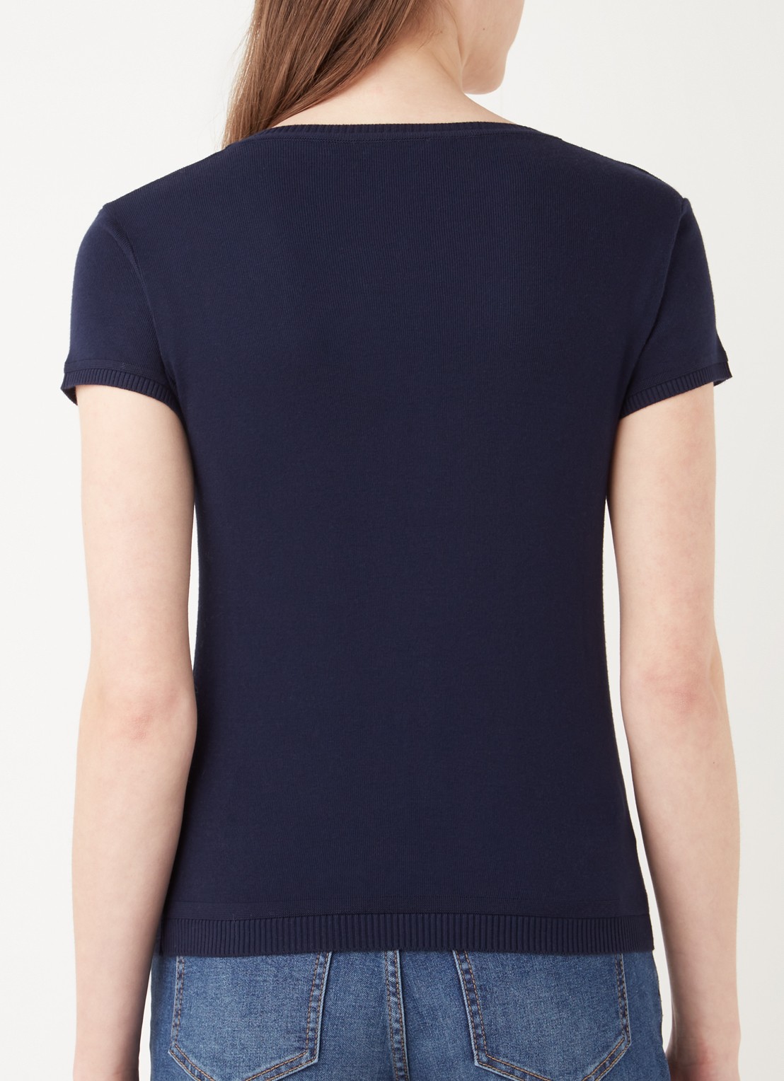 Benetton Fijngebreid T-shirt met ronde hals - achterkant 3 donkerblauw