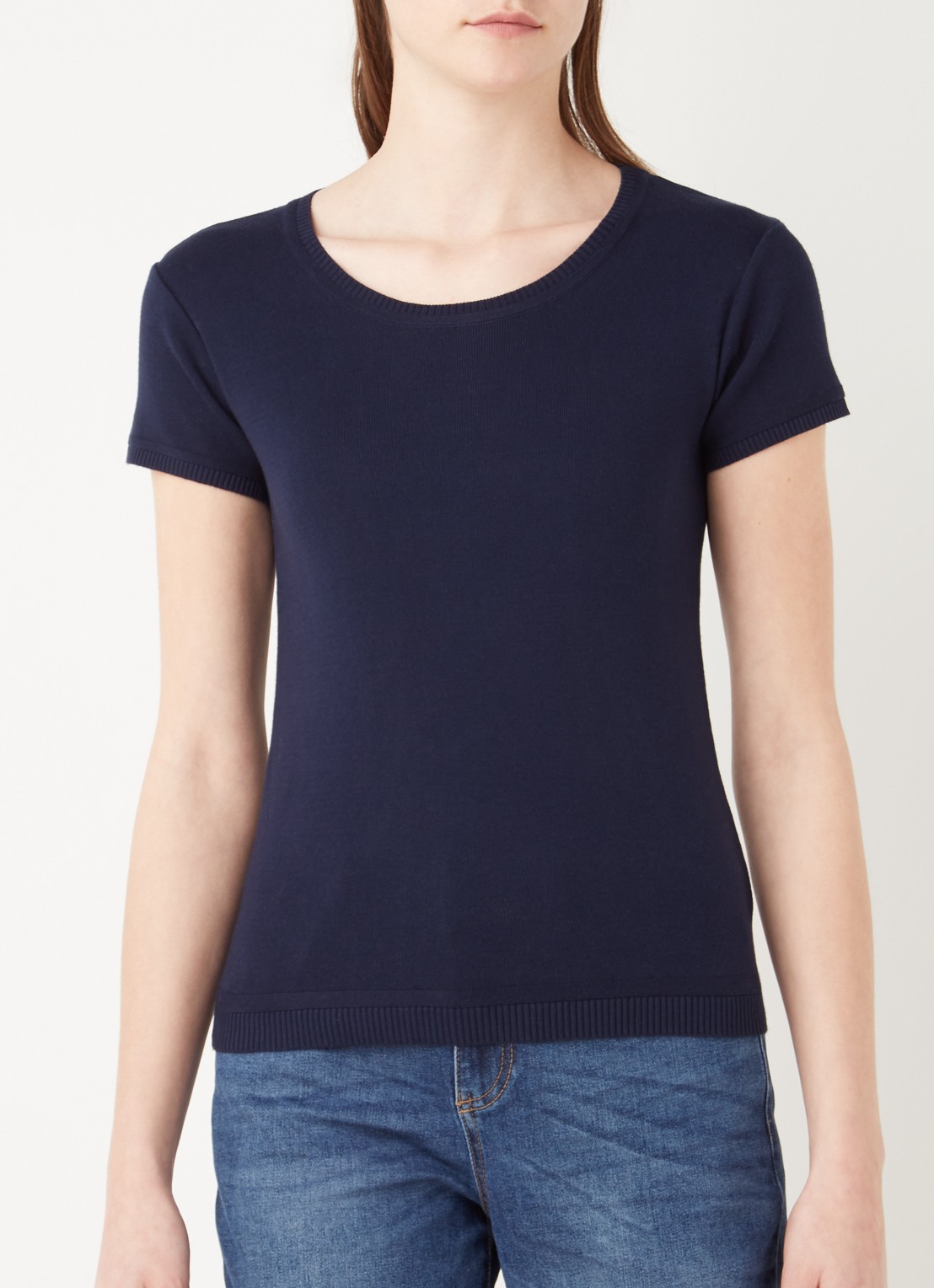 Benetton Fijngebreid T-shirt met ronde hals - detail donkerblauw