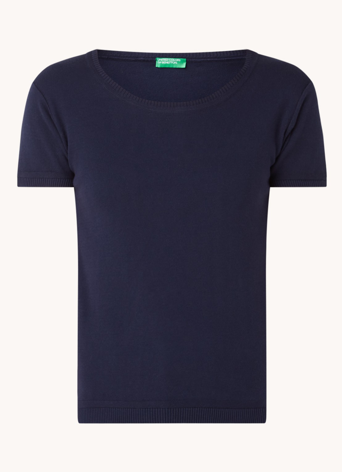 Benetton Fijngebreid T-shirt met ronde hals - voorkant 5 donkerblauw