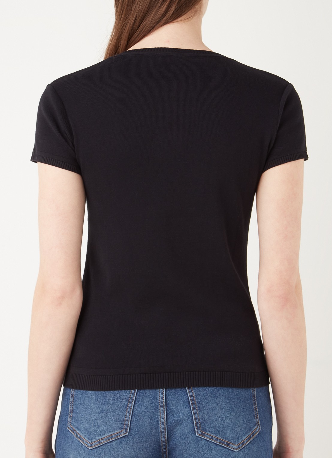 Benetton Fijngebreid T-shirt met ronde hals - achterkant zwart
