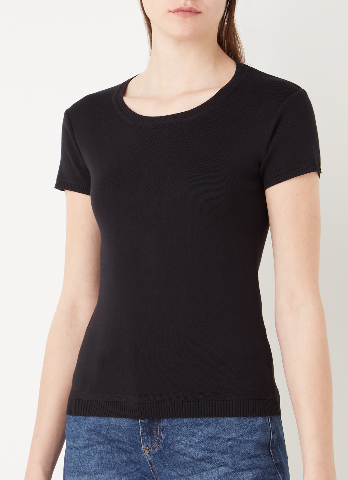 Benetton Fijngebreid T-shirt met ronde hals - detail 4 zwart