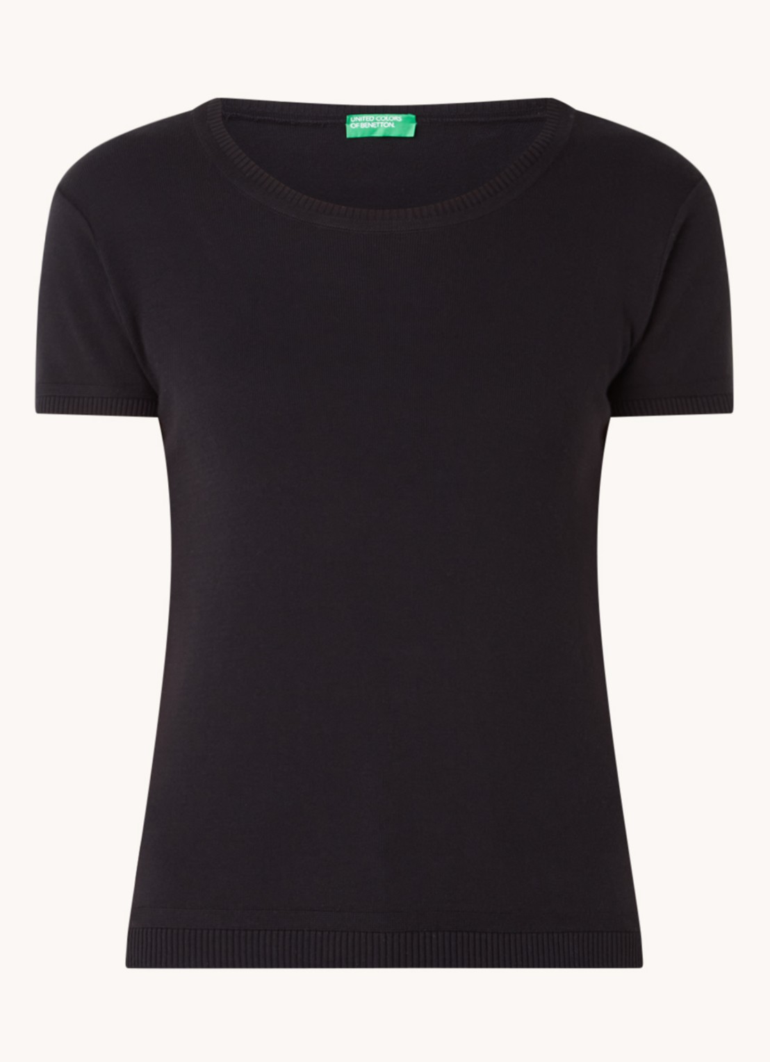 Benetton Fijngebreid T-shirt met ronde hals - voorkant 2 zwart