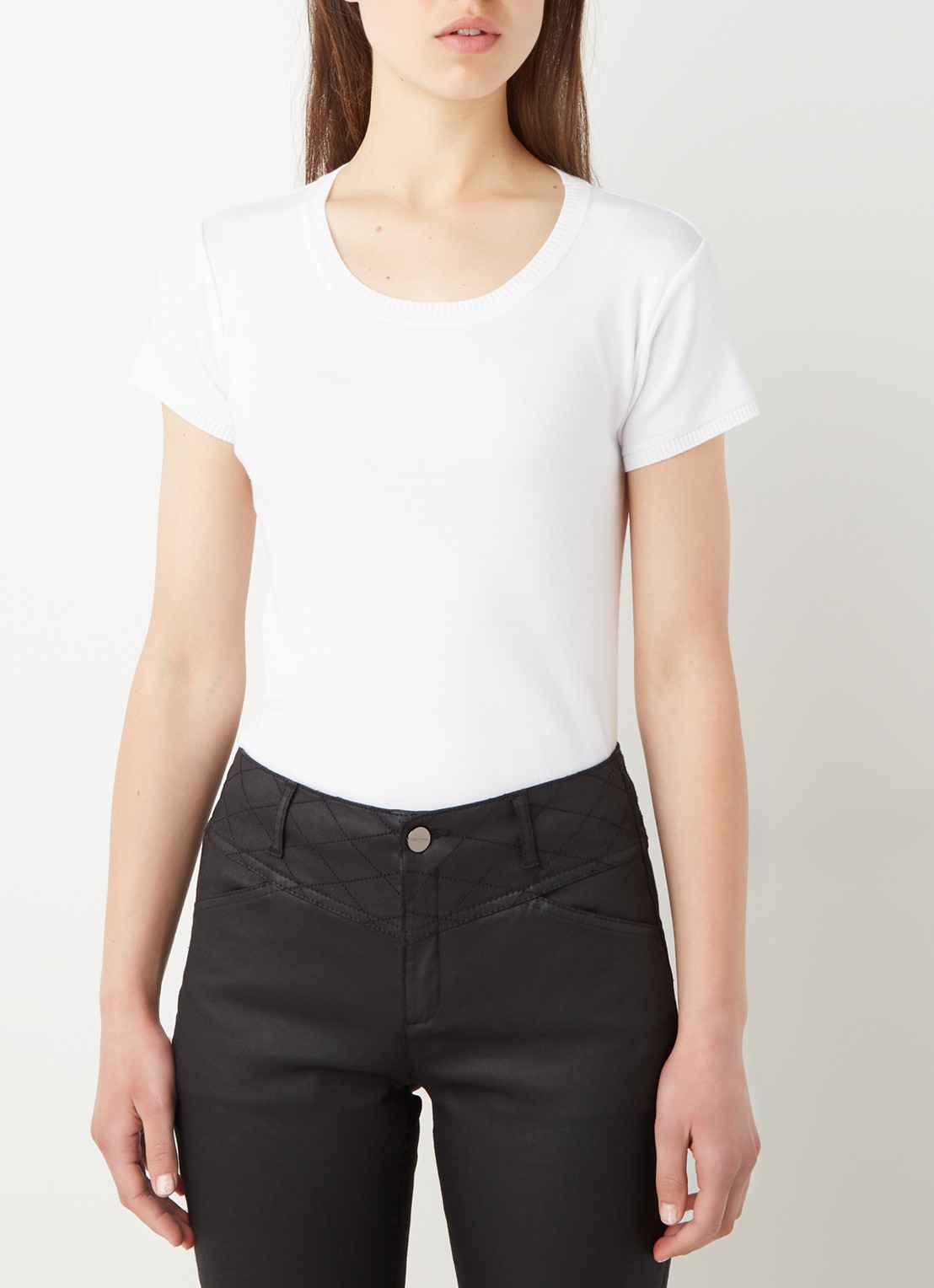 Benetton Fijngebreid T-shirt met ronde hals - detail gebroken wit