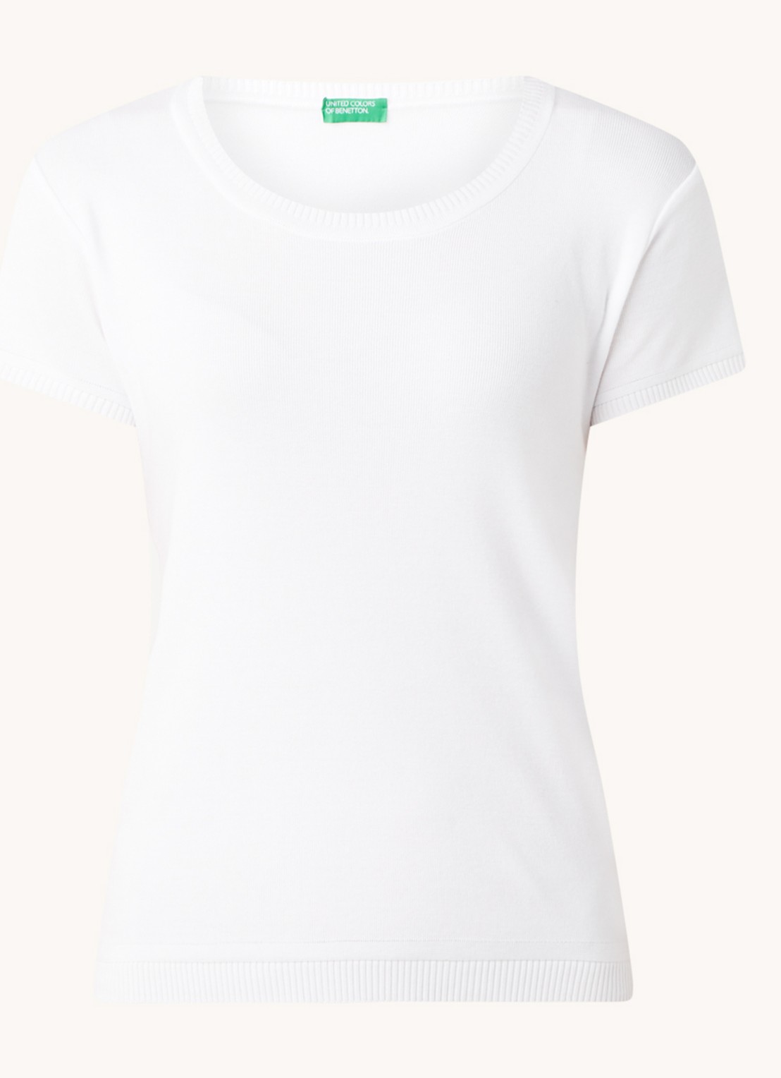 Benetton Fijngebreid T-shirt met ronde hals - voorkant 5 gebroken wit