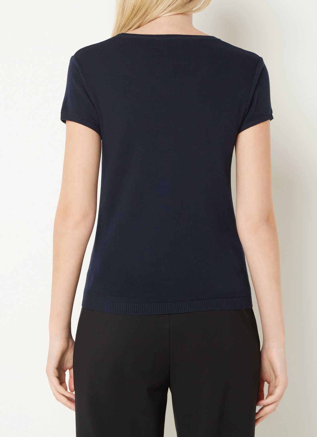 Benetton Fijngebreid T-shirt met ronde hals - achterkant 4 donkerblauw