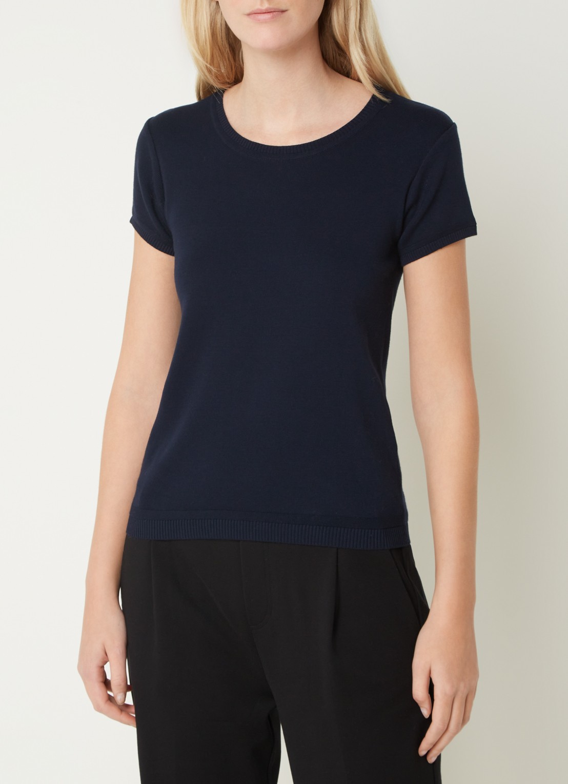 Benetton Fijngebreid T-shirt met ronde hals - detail 2 donkerblauw