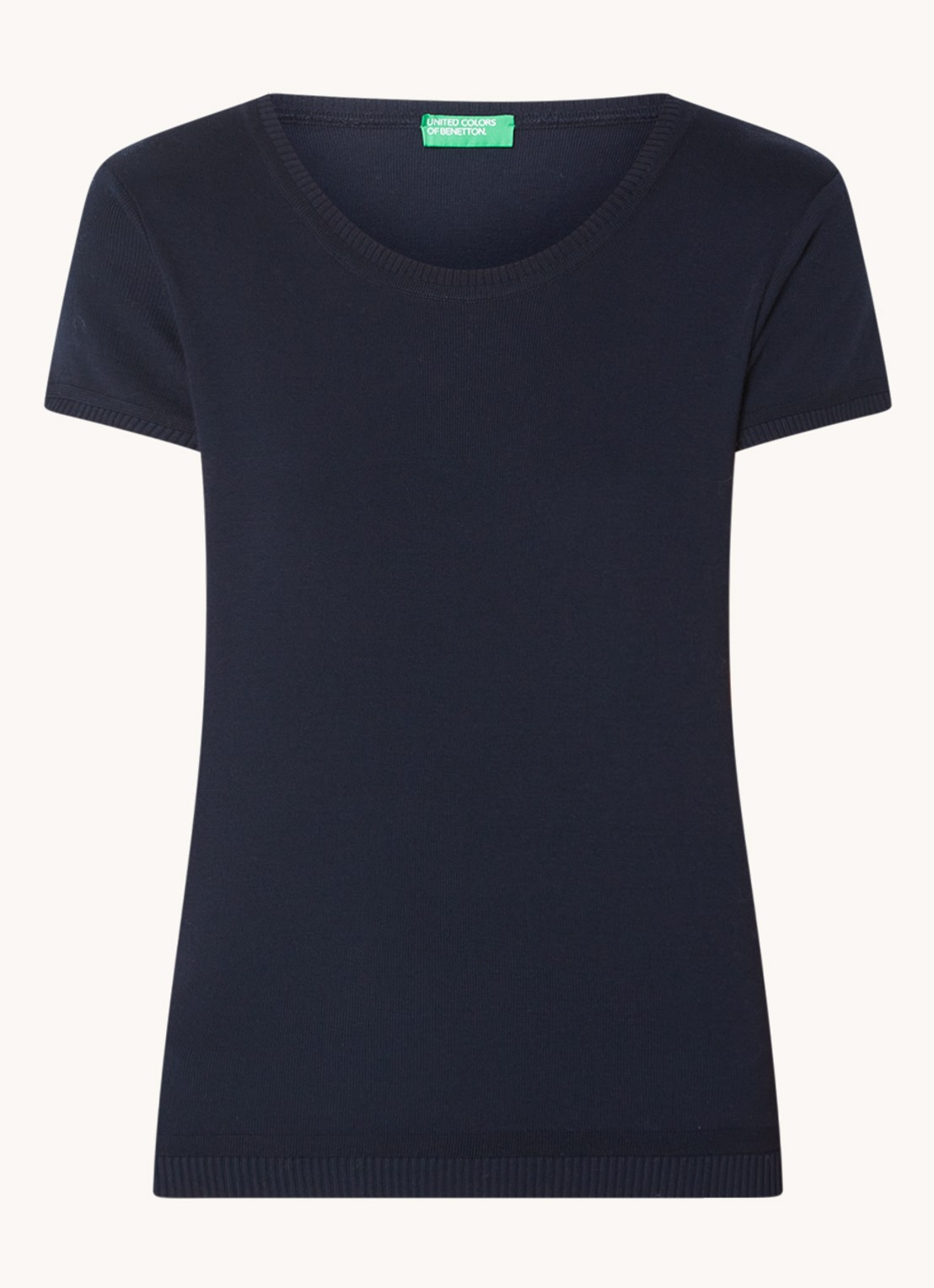 Benetton Fijngebreid T-shirt met ronde hals - voorkant 7 donkerblauw