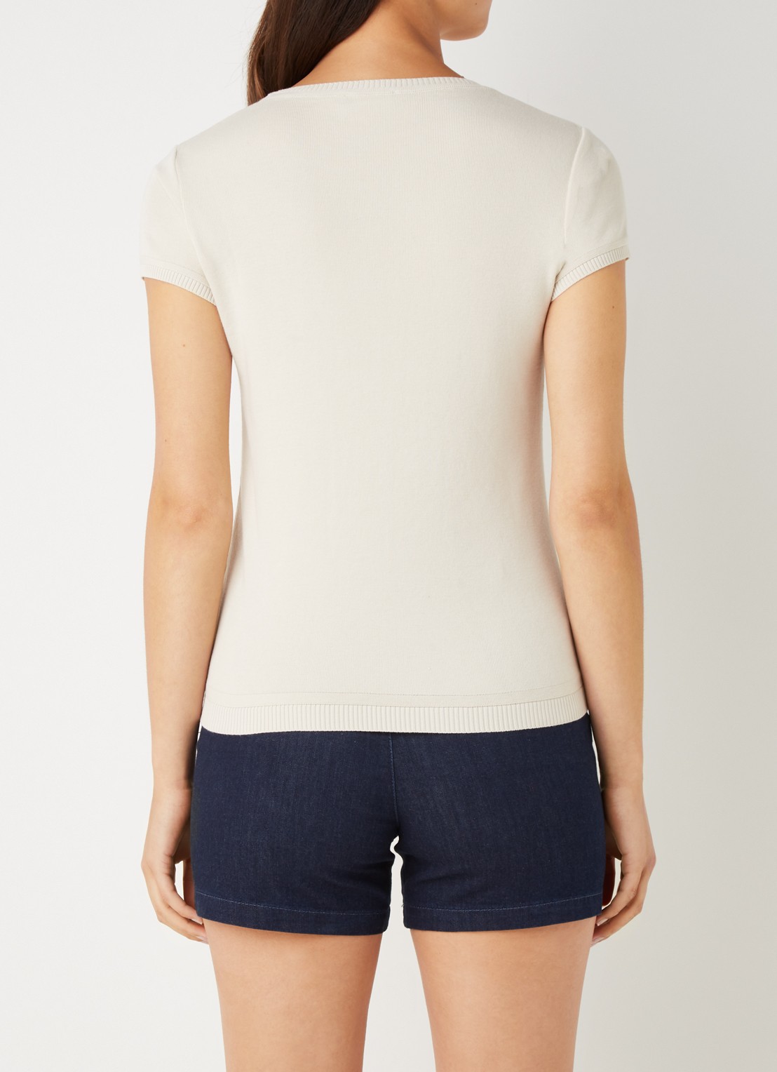 Benetton Fijngebreid T-shirt met ronde hals - achterkant 4 zand