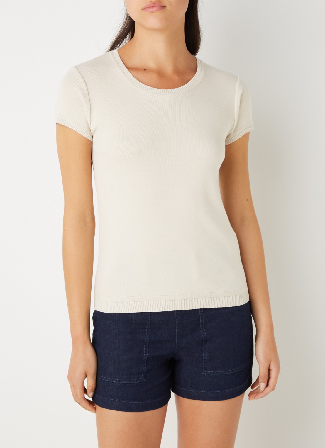 Benetton Fijngebreid T-shirt met ronde hals - detail 3 zand