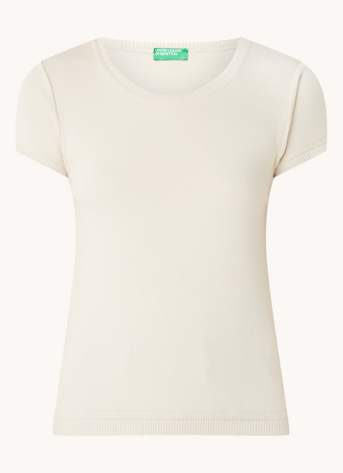 Benetton Fijngebreid T-shirt met ronde hals - voorkant zand