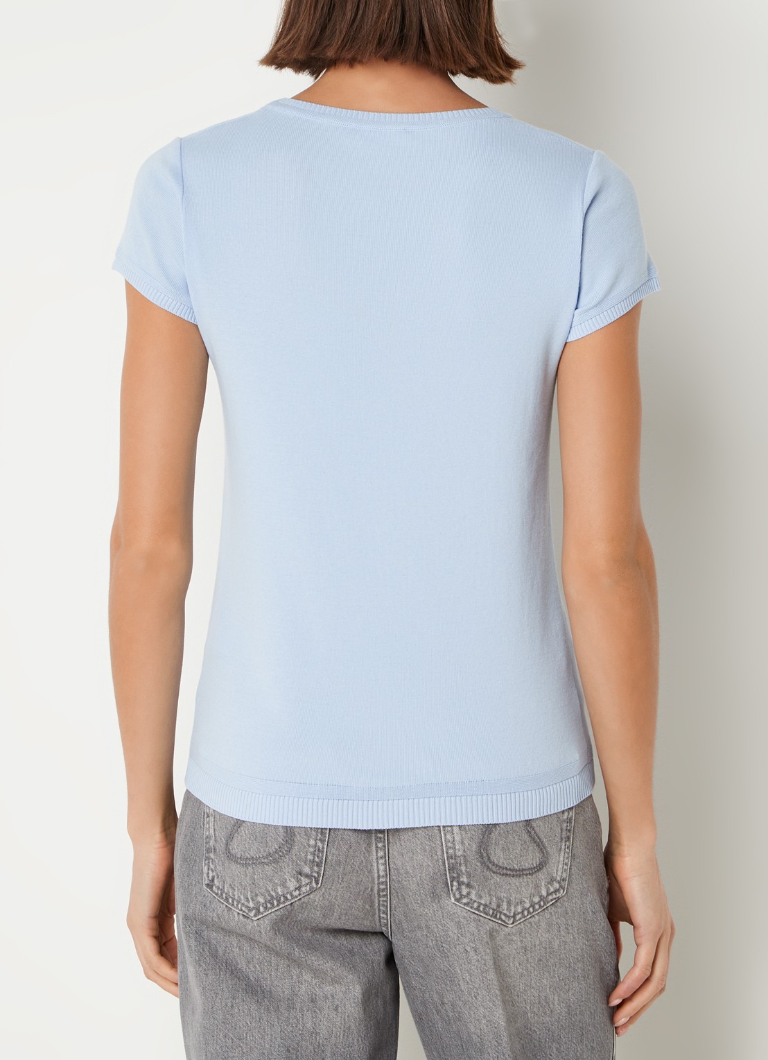 Benetton Fijngebreid T-shirt met ronde hals - achterkant lichtblauw