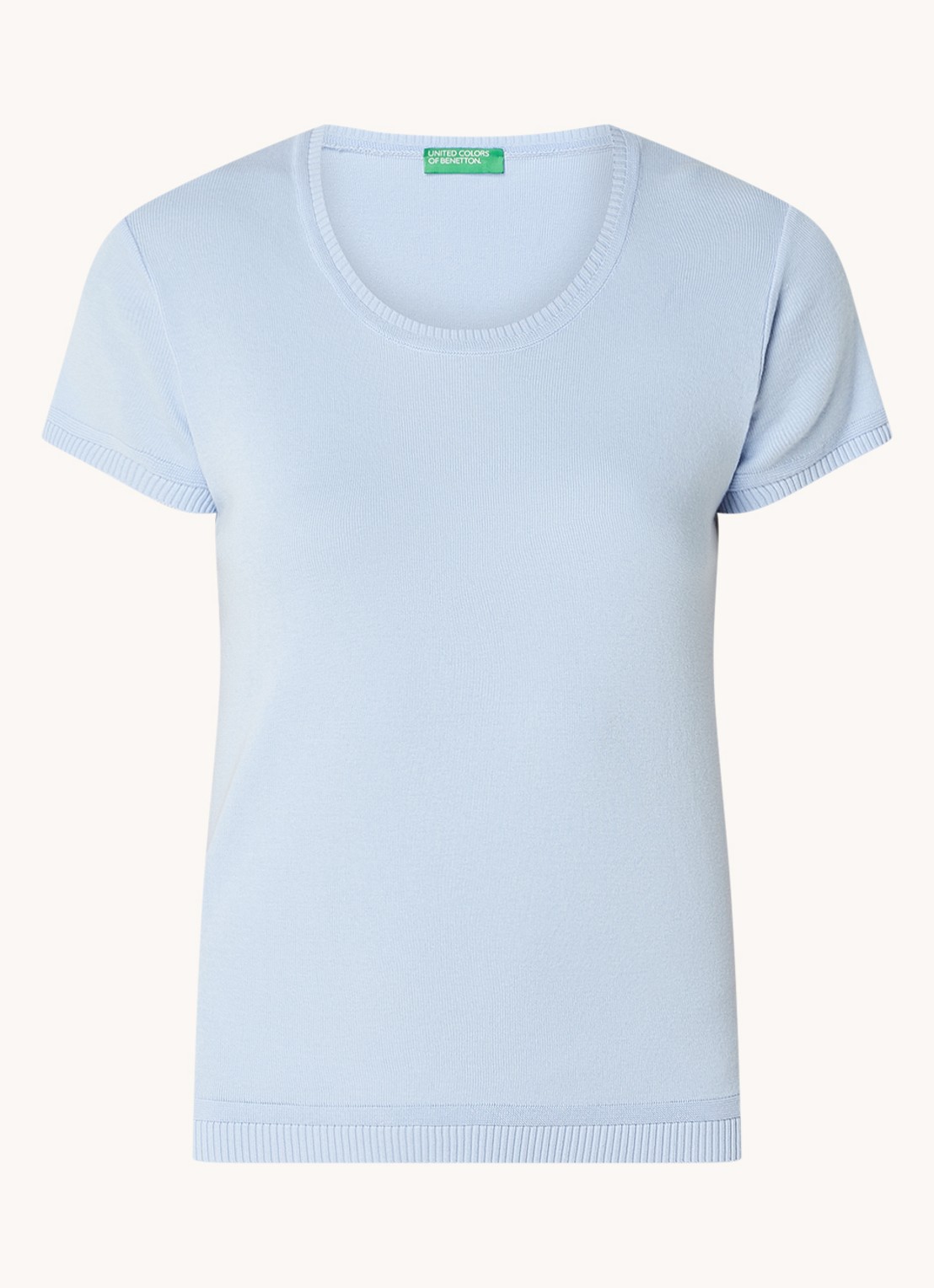 Benetton Fijngebreid T-shirt met ronde hals - voorkant 2 lichtblauw