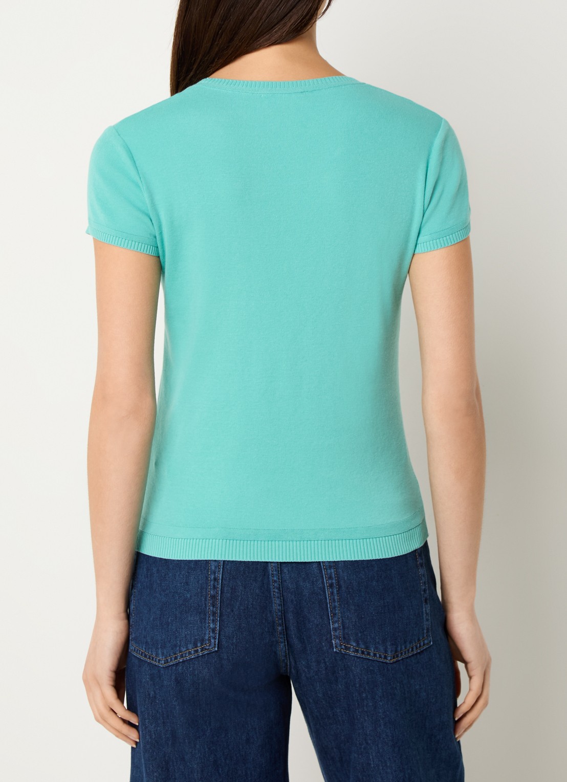 Benetton Fijngebreid T-shirt met ronde hals - achterkant 3 turquoise