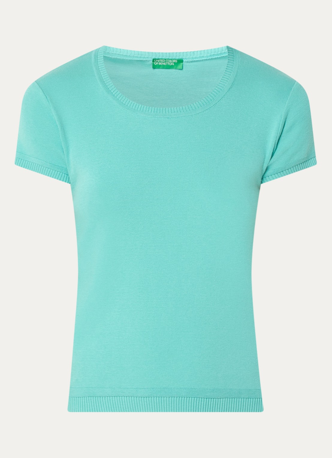 Benetton Fijngebreid T-shirt met ronde hals - voorkant turquoise