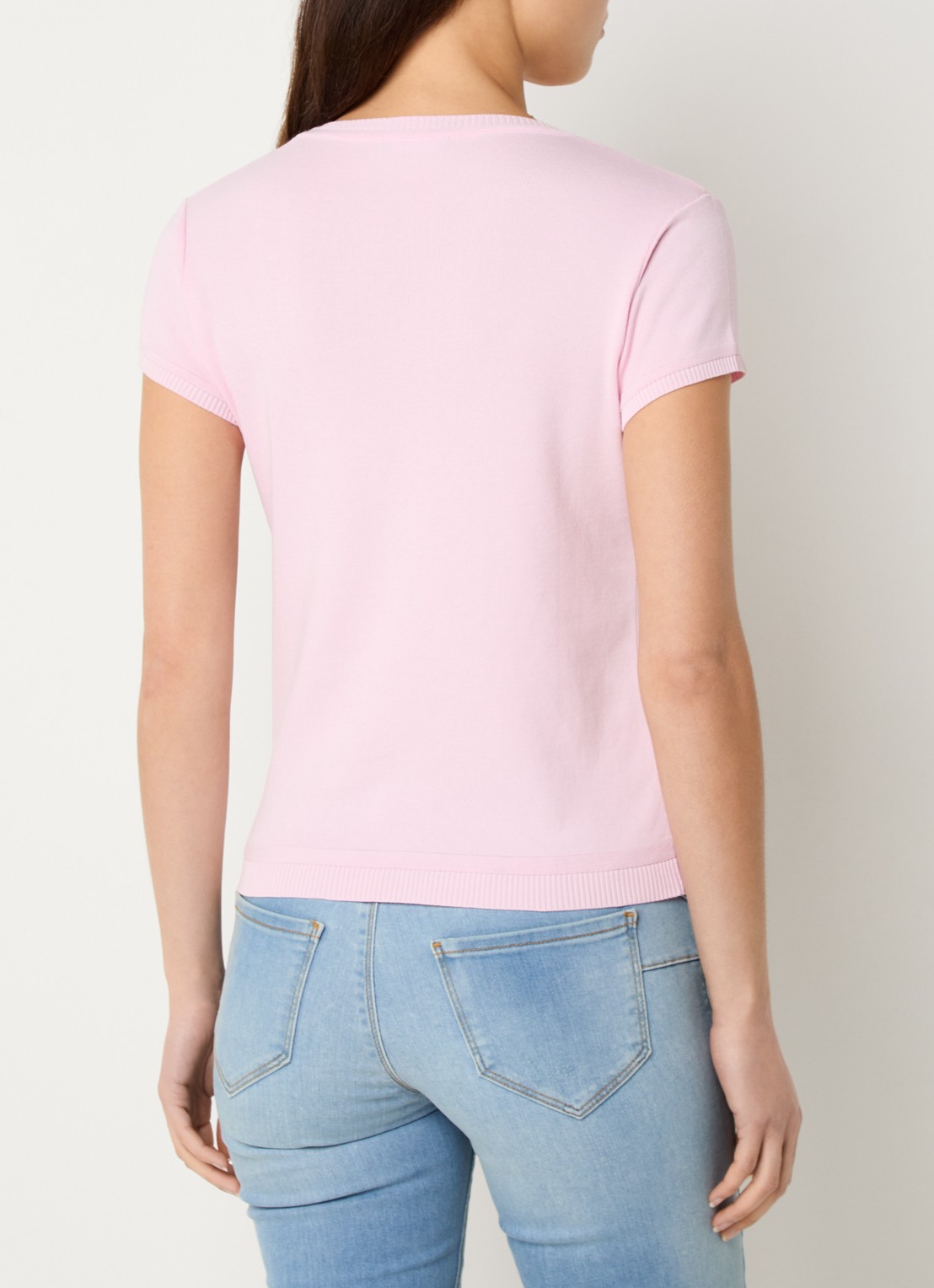 Benetton Fijngebreid T-shirt met ronde hals - achterkant 4 zalmroze
