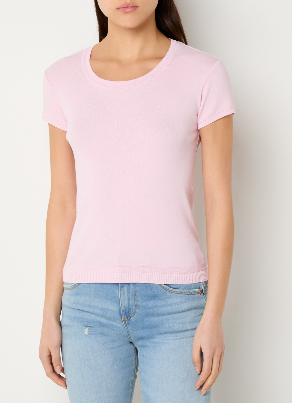 Benetton Fijngebreid T-shirt met ronde hals - detail 3 zalmroze