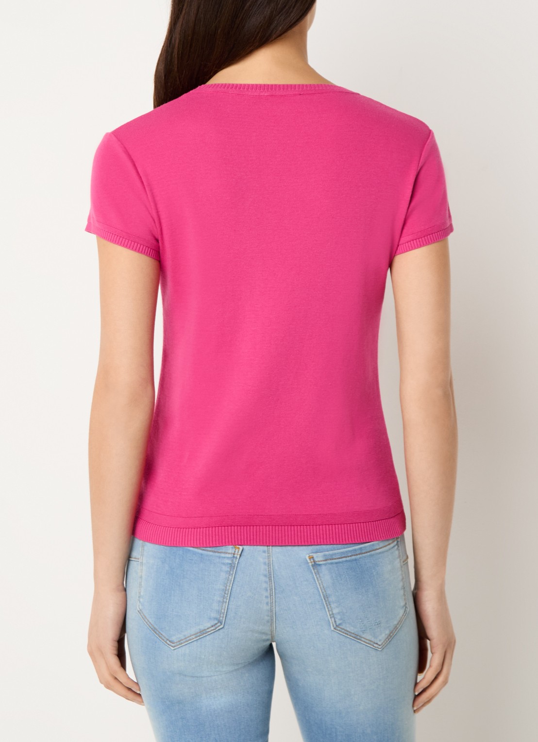 Benetton Fijngebreid T-shirt met ronde hals - achterkant 3 fuchsia