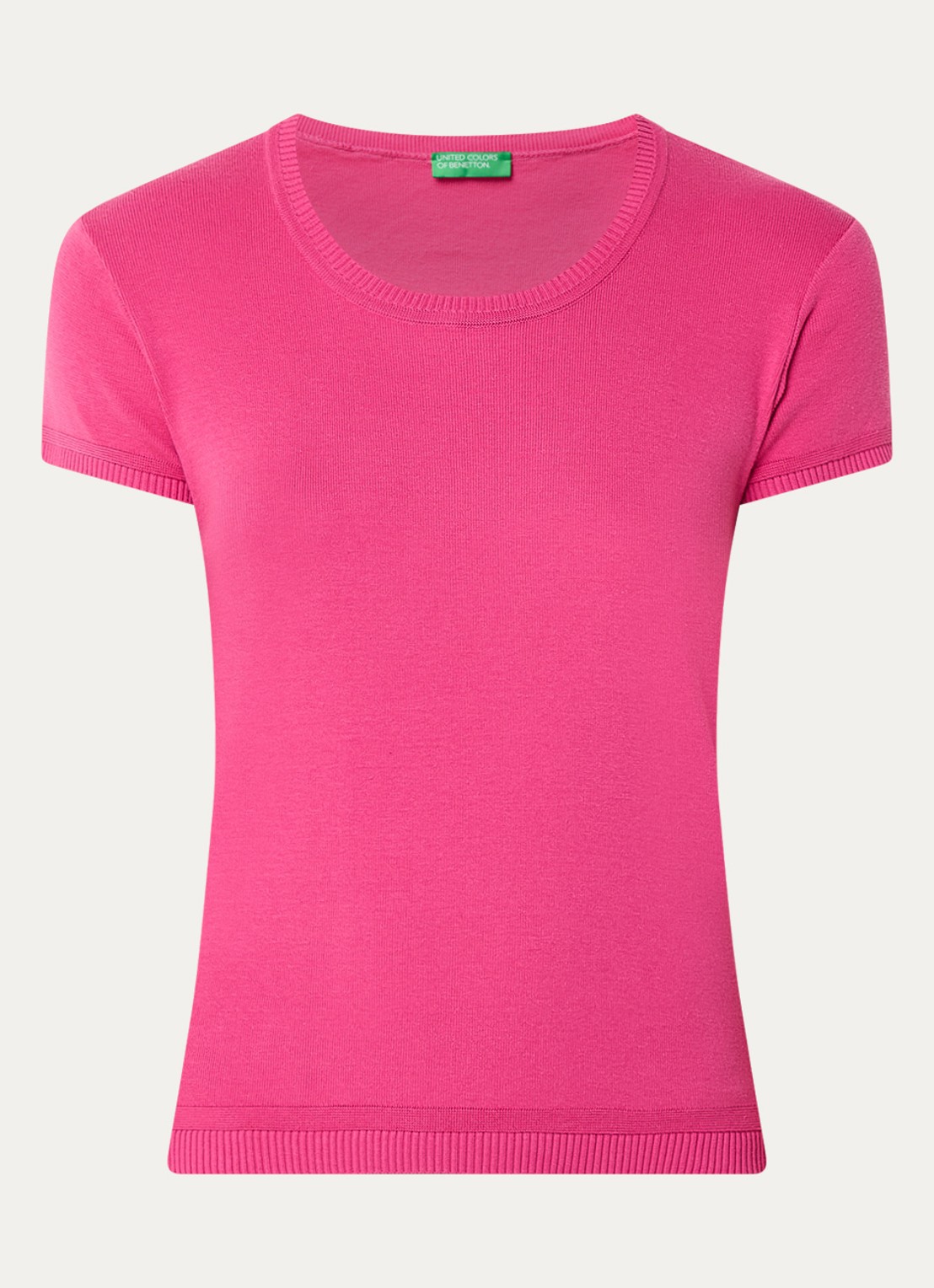 Benetton Fijngebreid T-shirt met ronde hals - voorkant fuchsia