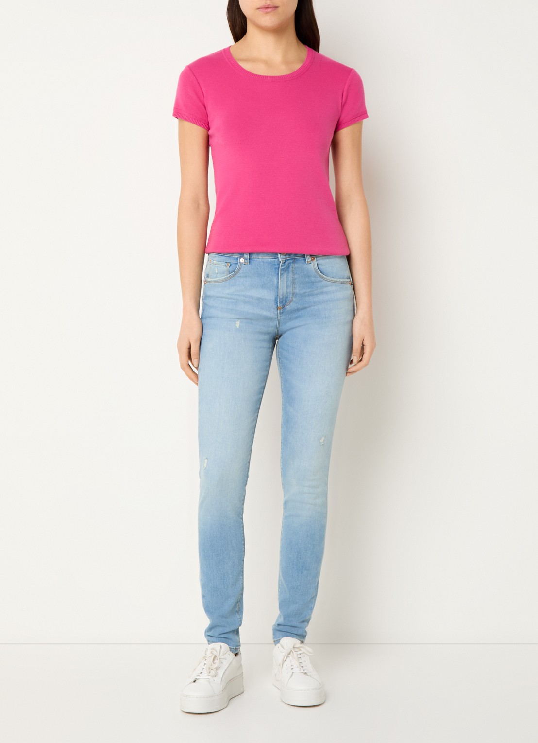 Benetton Fijngebreid T-shirt met ronde hals - voorkant 2 fuchsia