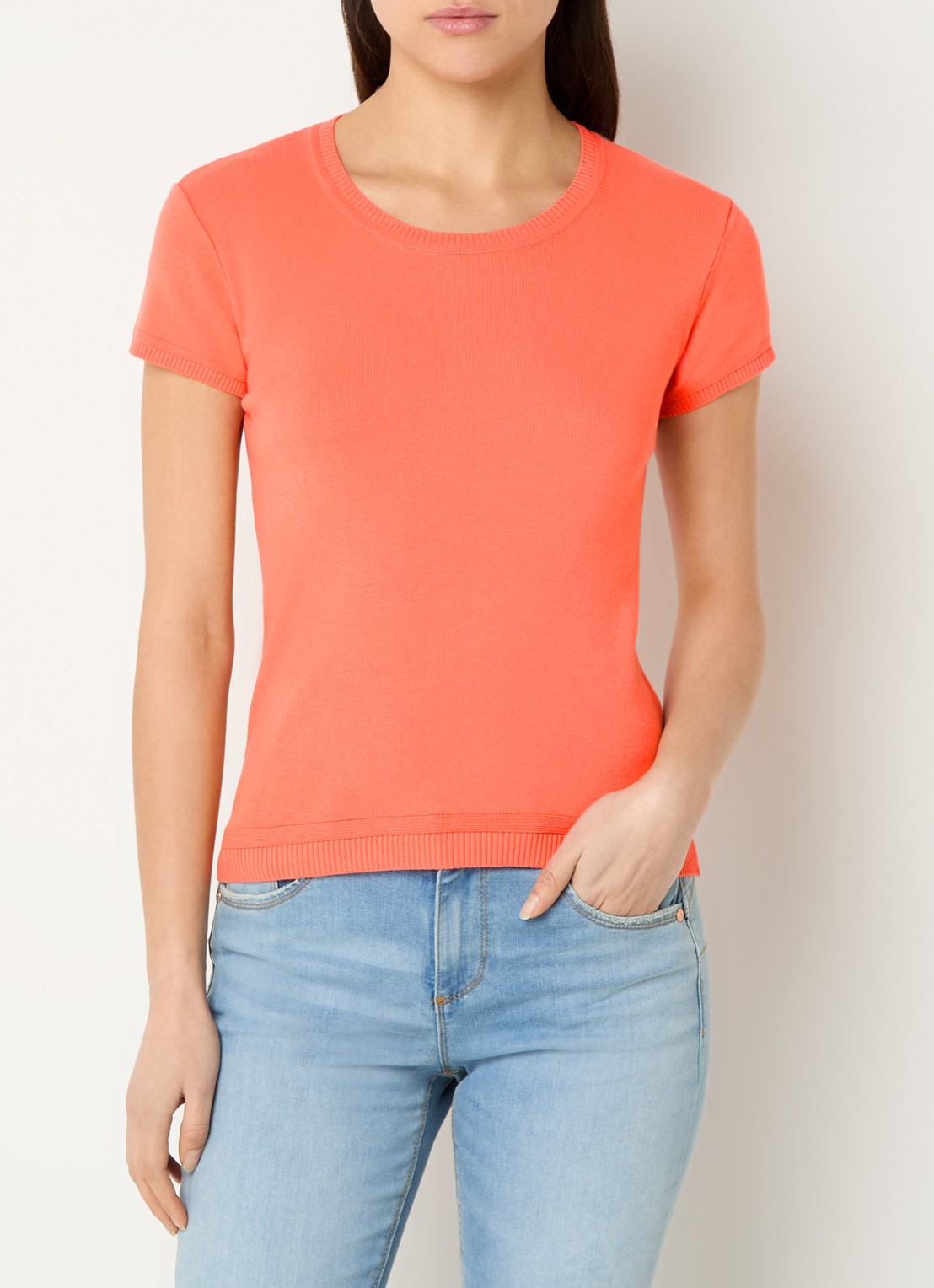 Benetton Fijngebreid T-shirt met ronde hals - detail orange