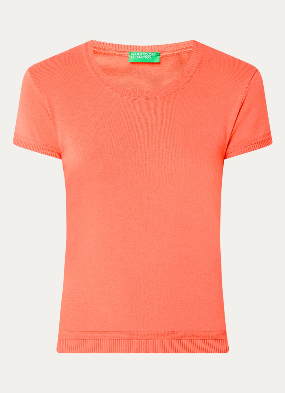 Benetton Fijngebreid T-shirt met ronde hals - voorkant 3 orange