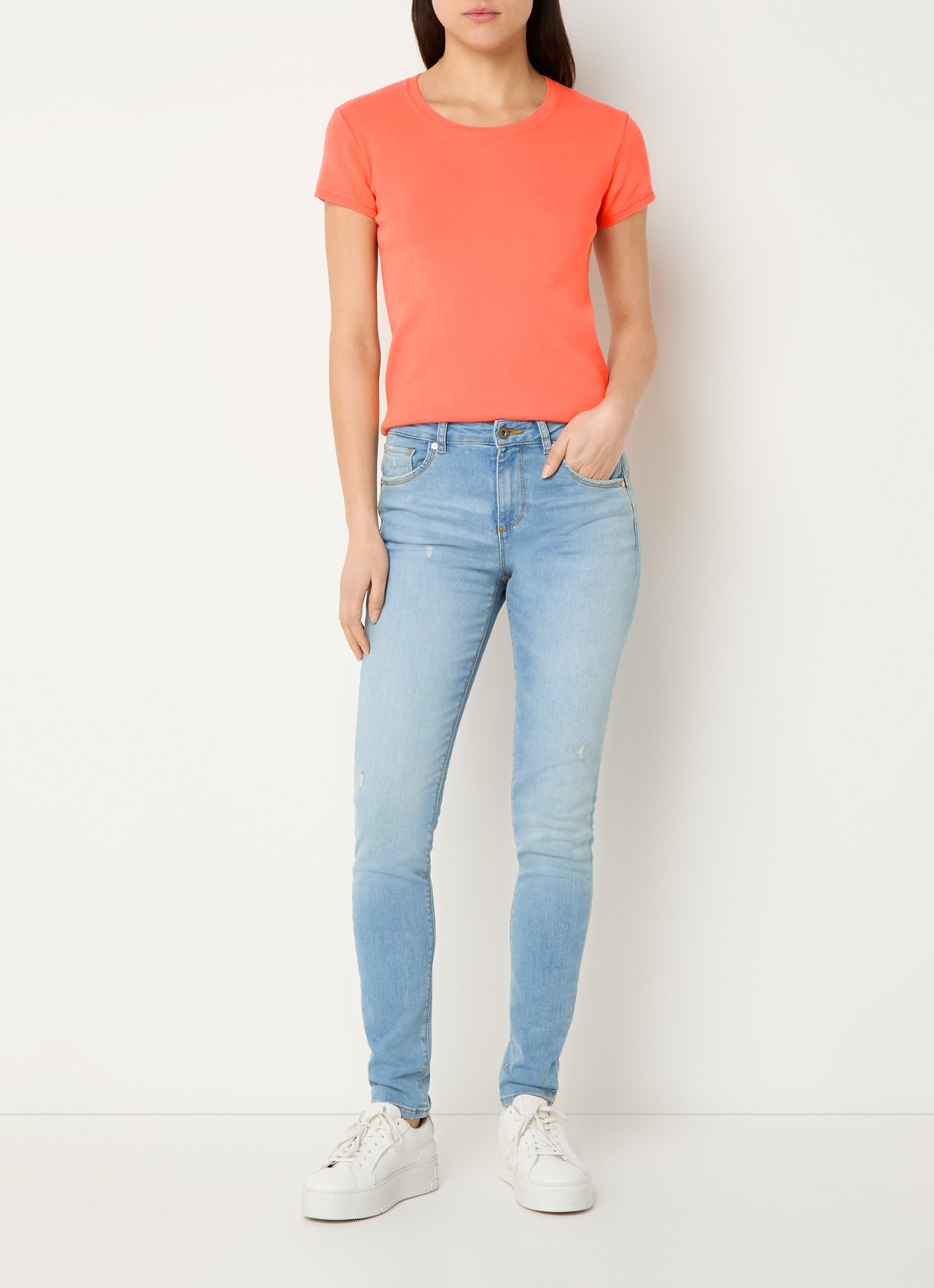 Benetton Fijngebreid T-shirt met ronde hals - voorkant 4 orange