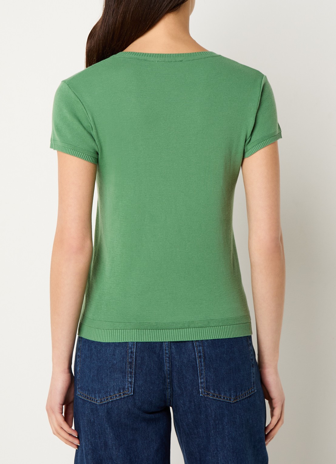 Benetton Fijngebreid T-shirt met ronde hals - achterkant olijfgroen