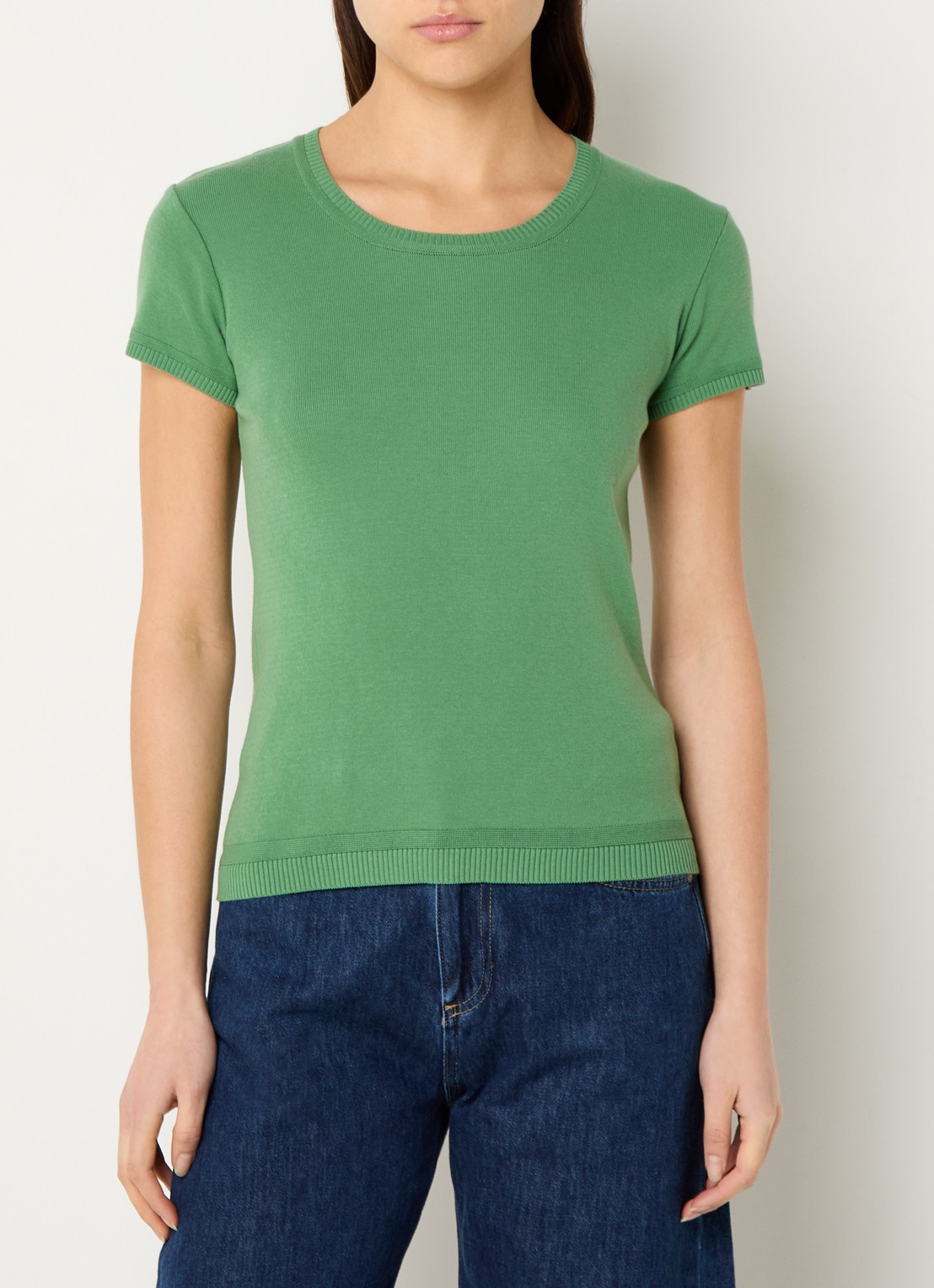 Benetton Fijngebreid T-shirt met ronde hals - detail 4 olijfgroen
