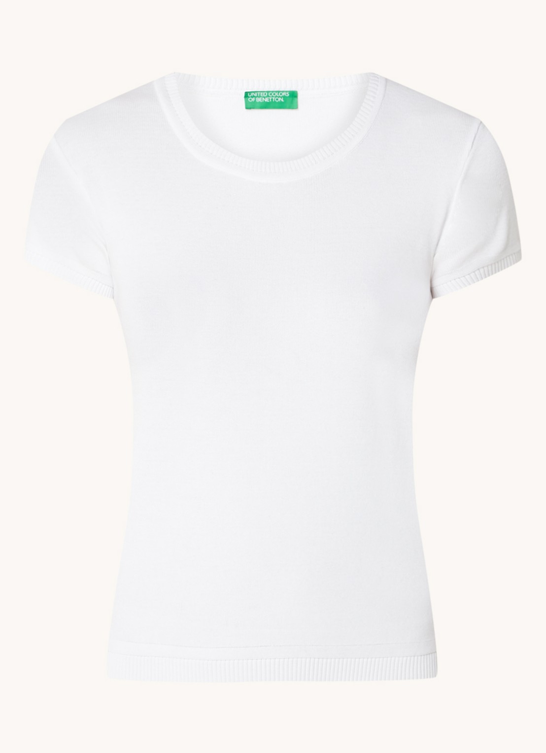 Benetton Fijngebreid T-shirt met ronde hals - voorkant 7 gebroken wit