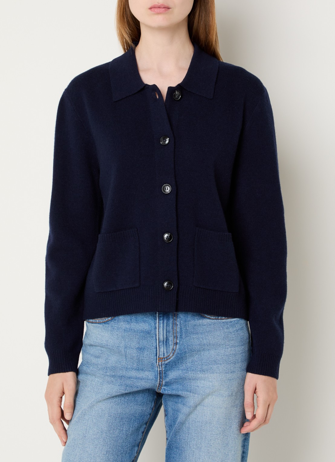 Benetton Fijngebreid vest in kasjmierblend met kraag en opgestikte zakken - detail 3 donkerblauw