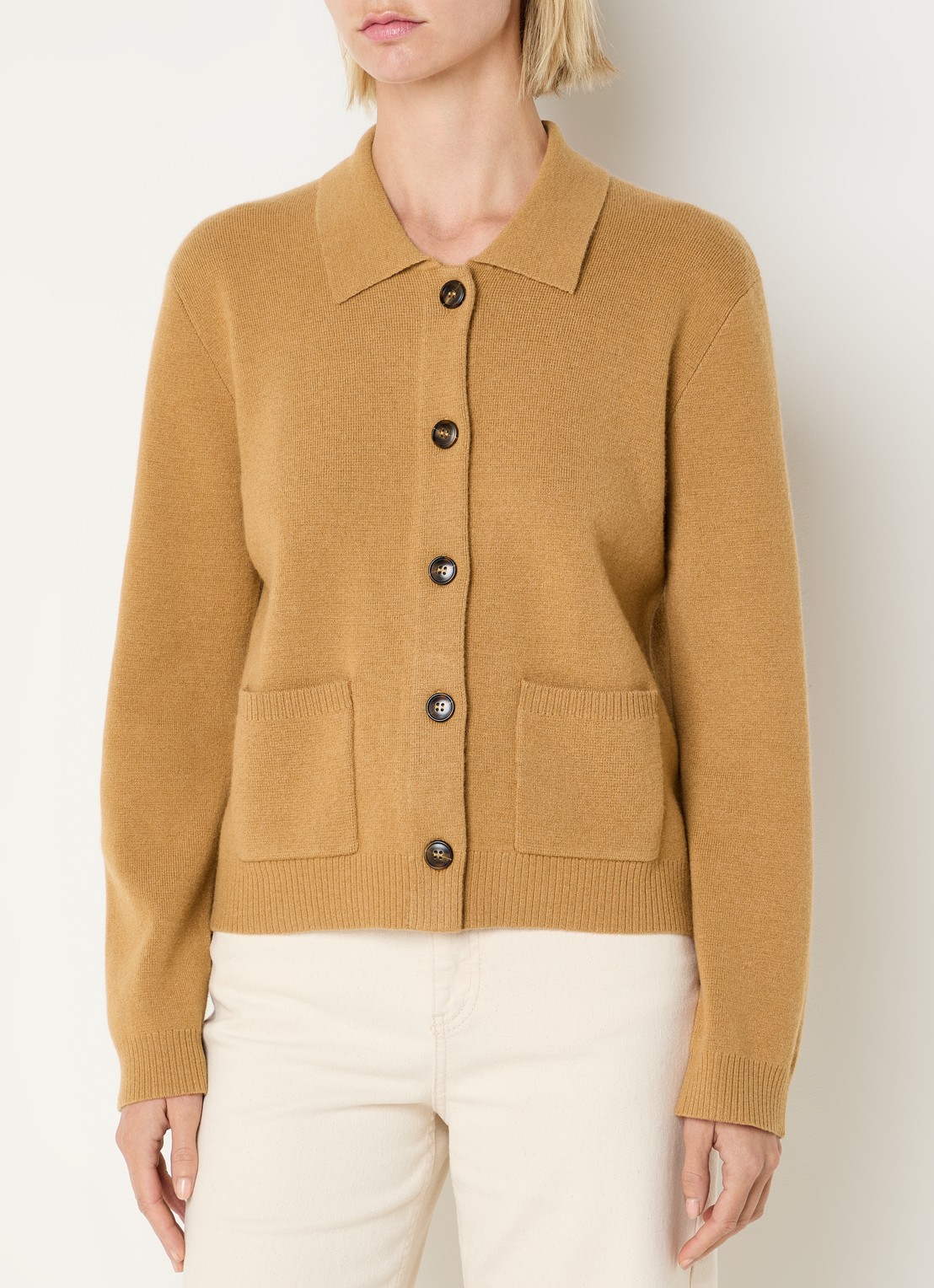 Benetton Fijngebreid vest in kasjmierblend met kraag en opgestikte zakken - detail 4 camel