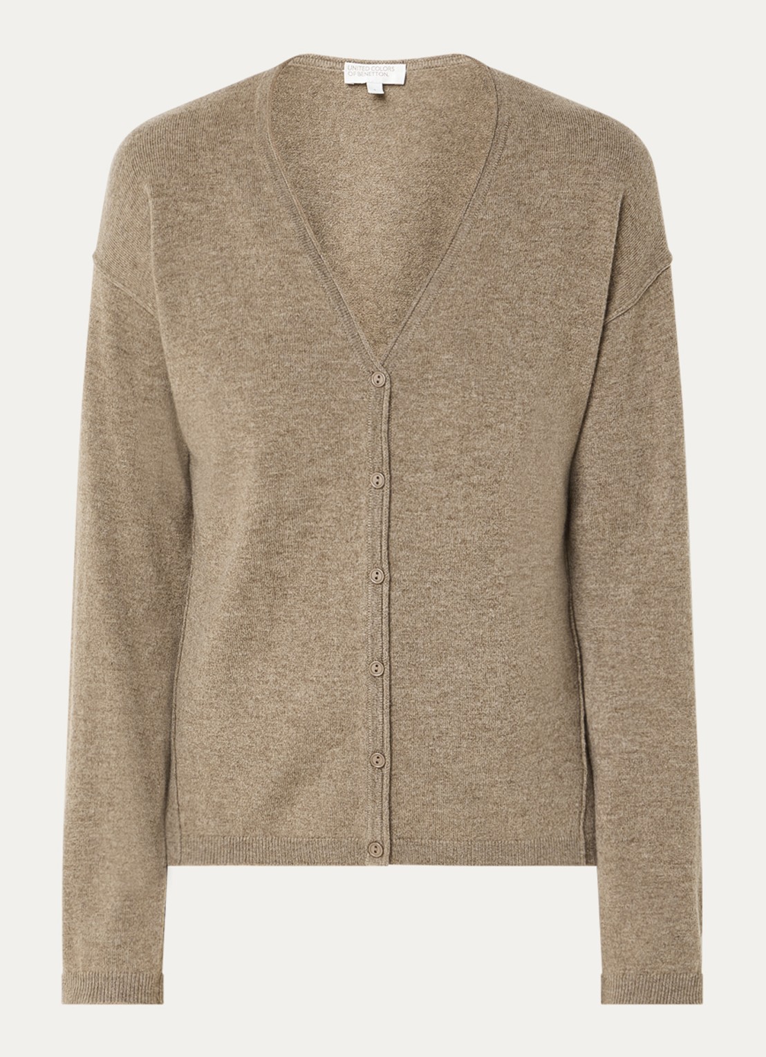 Benetton Fijngebreid vest in kasjmierblend met V-hals - voorkant bruin