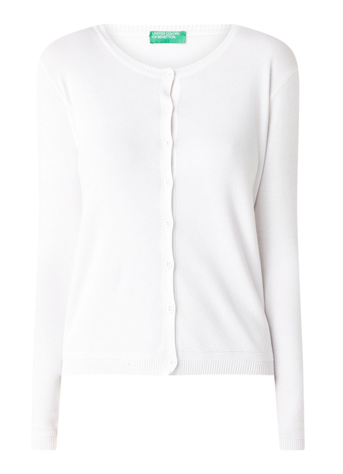Benetton Fijngebreid vest met ronde hals - voorkant 7 gebroken wit
