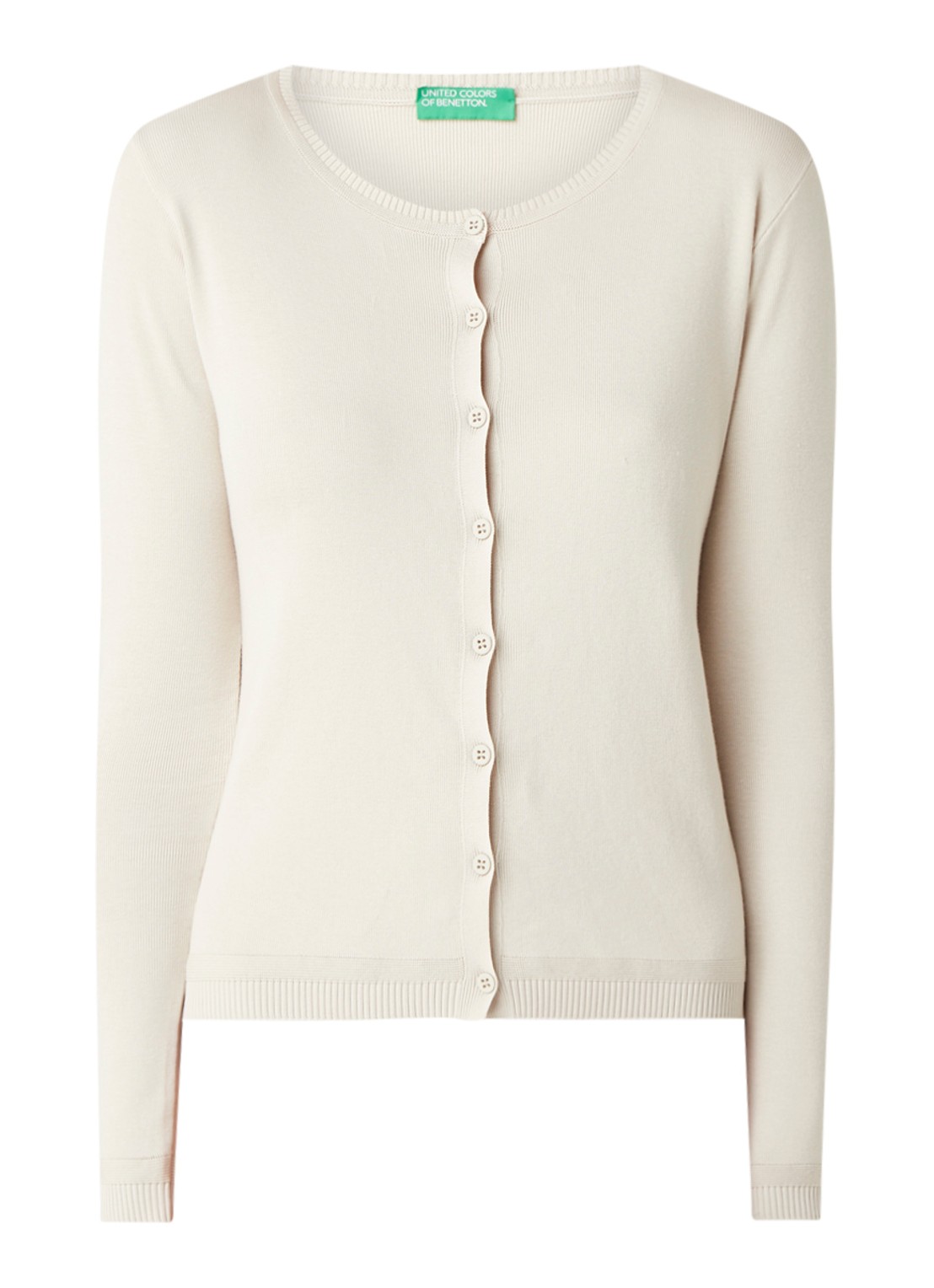 Benetton Fijngebreid vest met ronde hals - voorkant zand