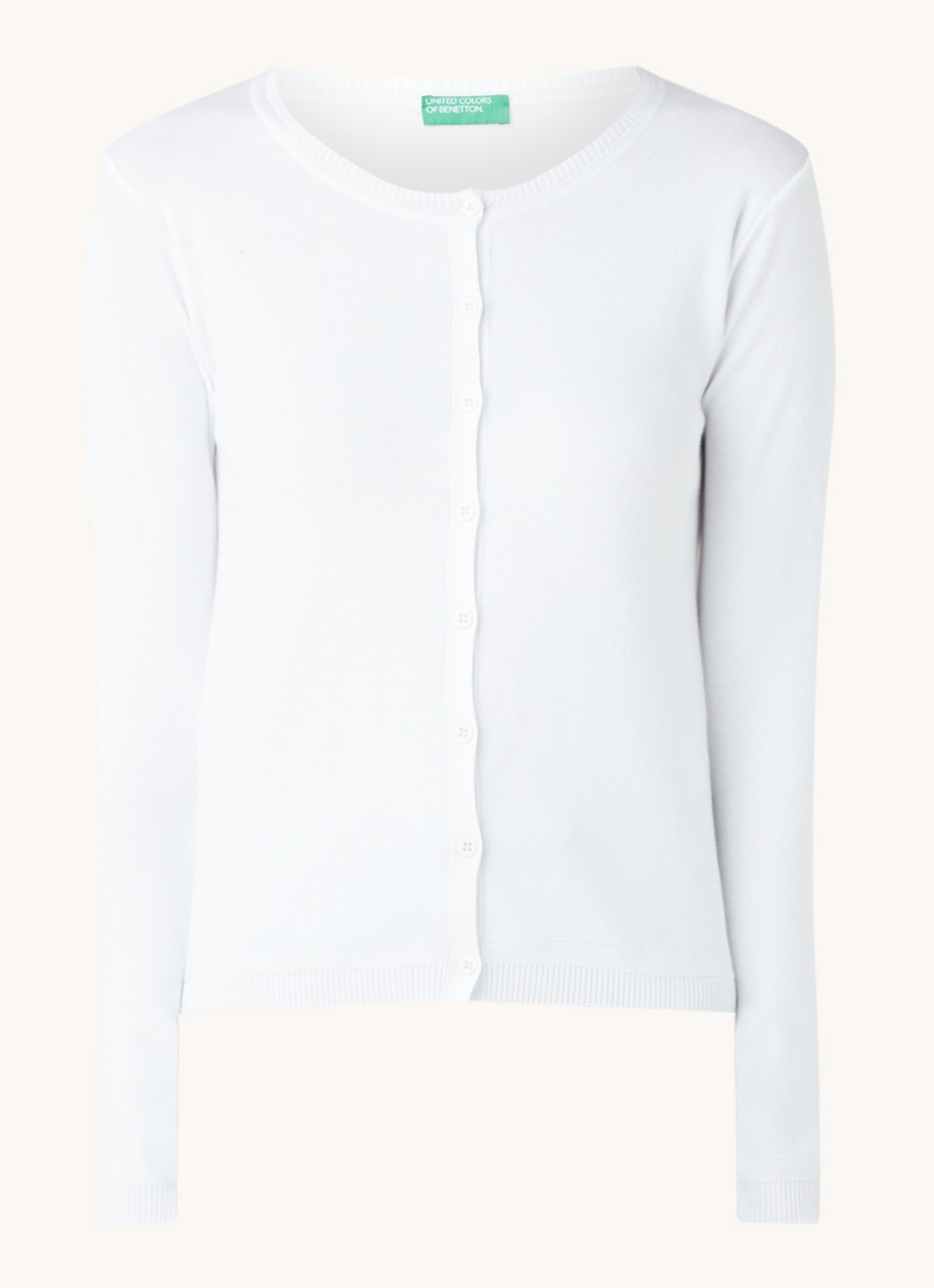 Benetton Fijngebreid vest met ronde hals - voorkant 9 gebroken wit
