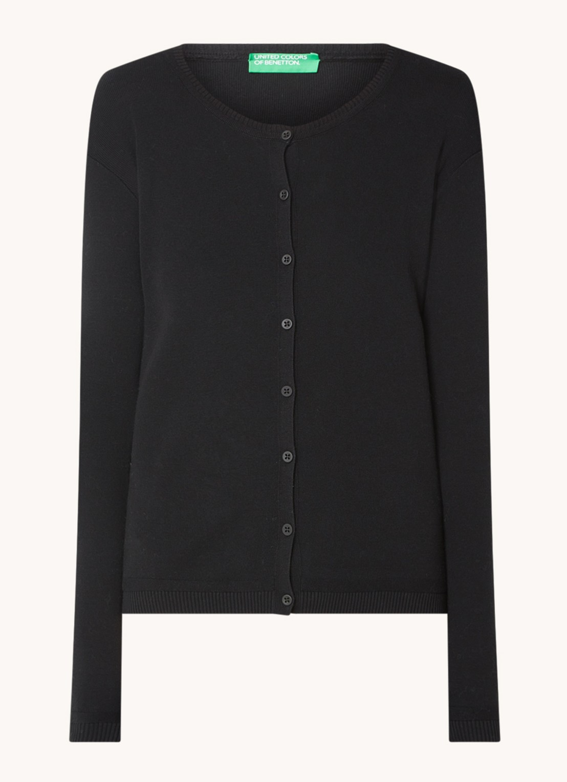 Benetton Fijngebreid vest met ronde hals - voorkant 7 zwart