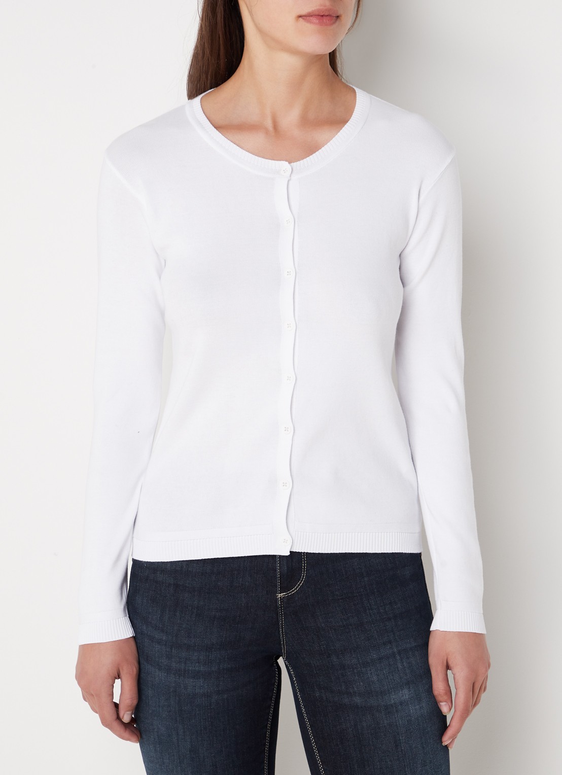 Benetton Fijngebreid vest met ronde hals - detail 3 gebroken wit