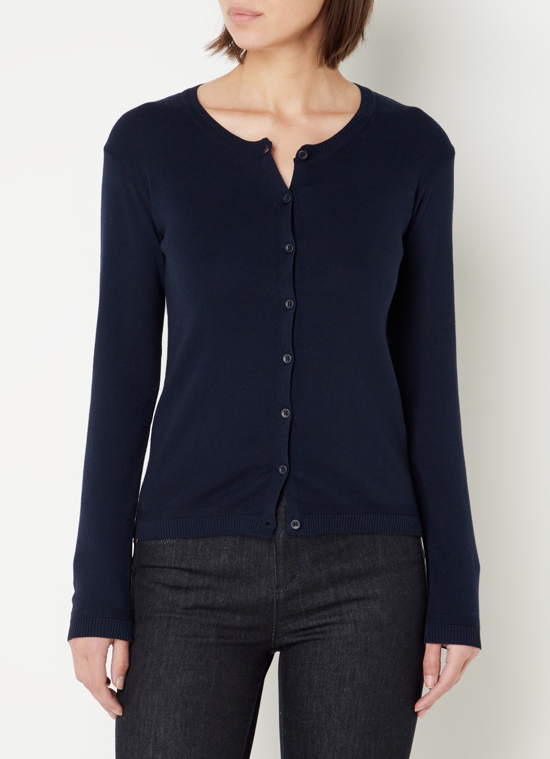 Benetton Fijngebreid vest met ronde hals - detail 4 donkerblauw