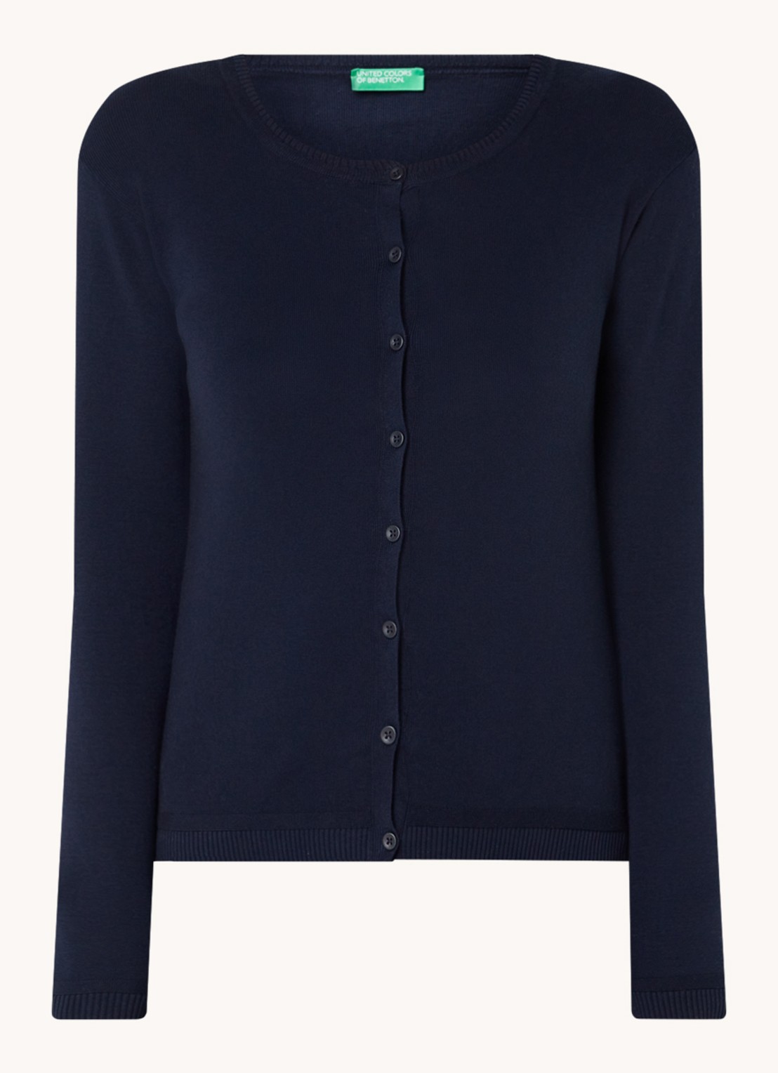 Benetton Fijngebreid vest met ronde hals - voorkant 2 donkerblauw