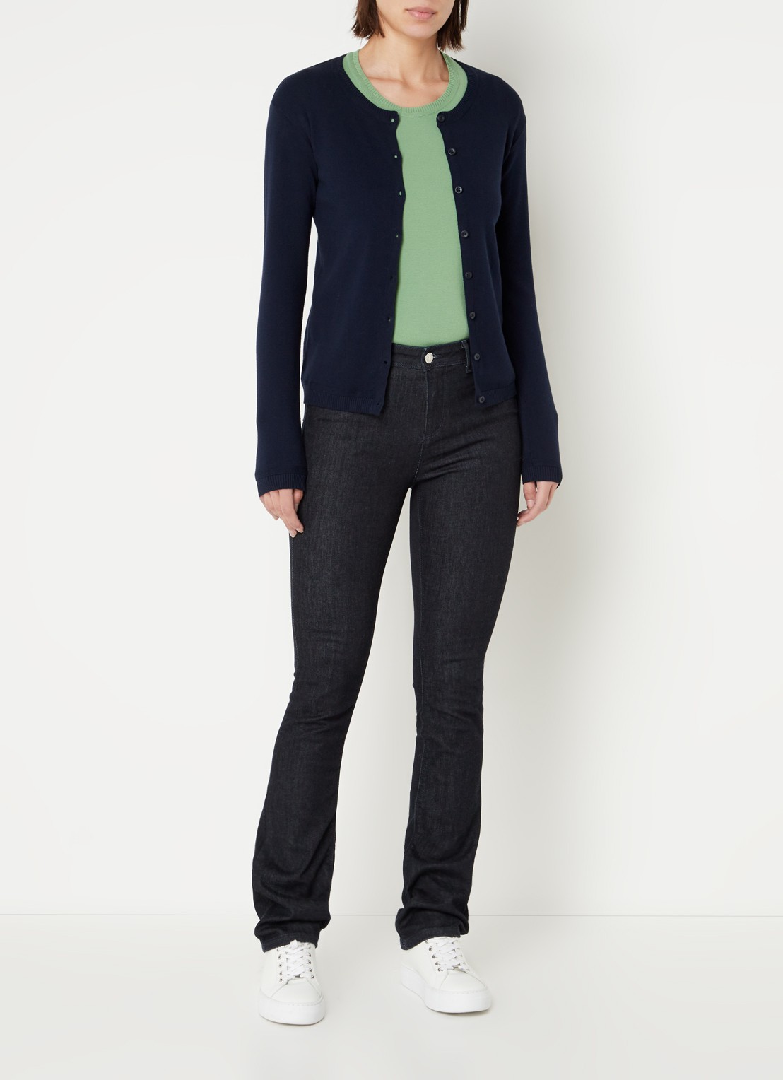 Benetton Fijngebreid vest met ronde hals - voorkant 3 donkerblauw