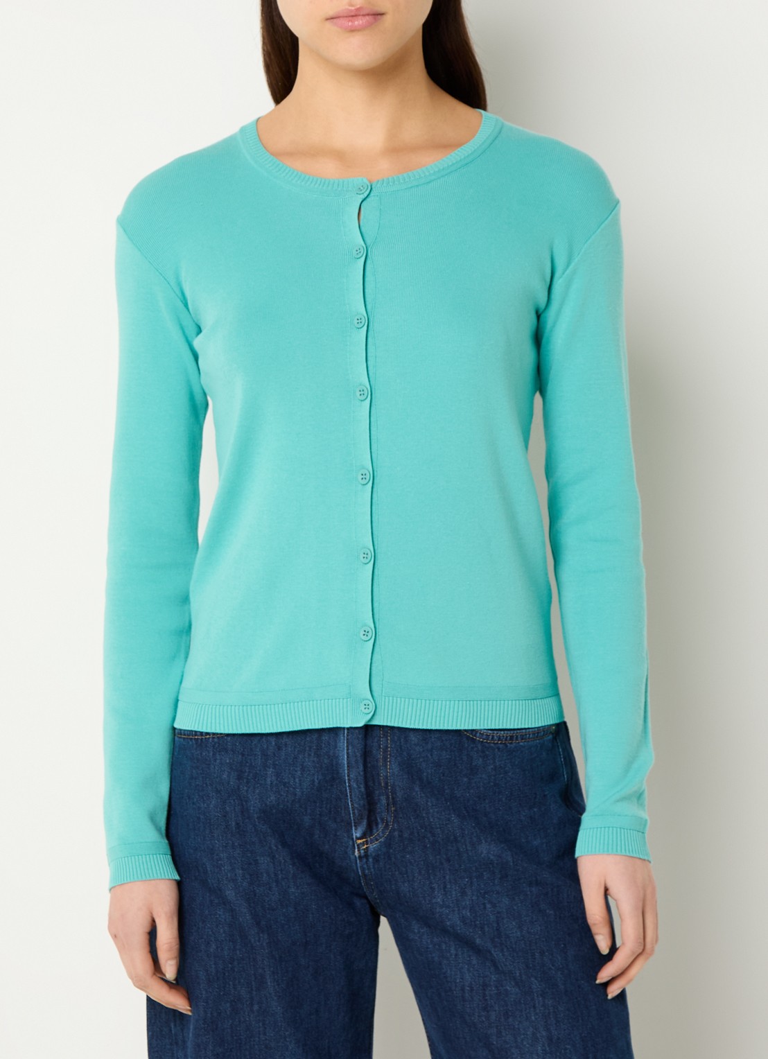 Benetton Fijngebreid vest met ronde hals - detail 2 turquoise