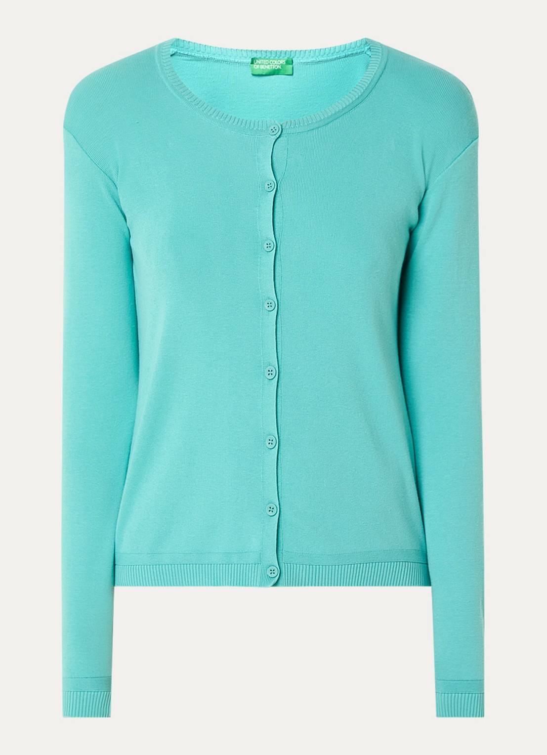 Benetton Fijngebreid vest met ronde hals - voorkant 3 turquoise