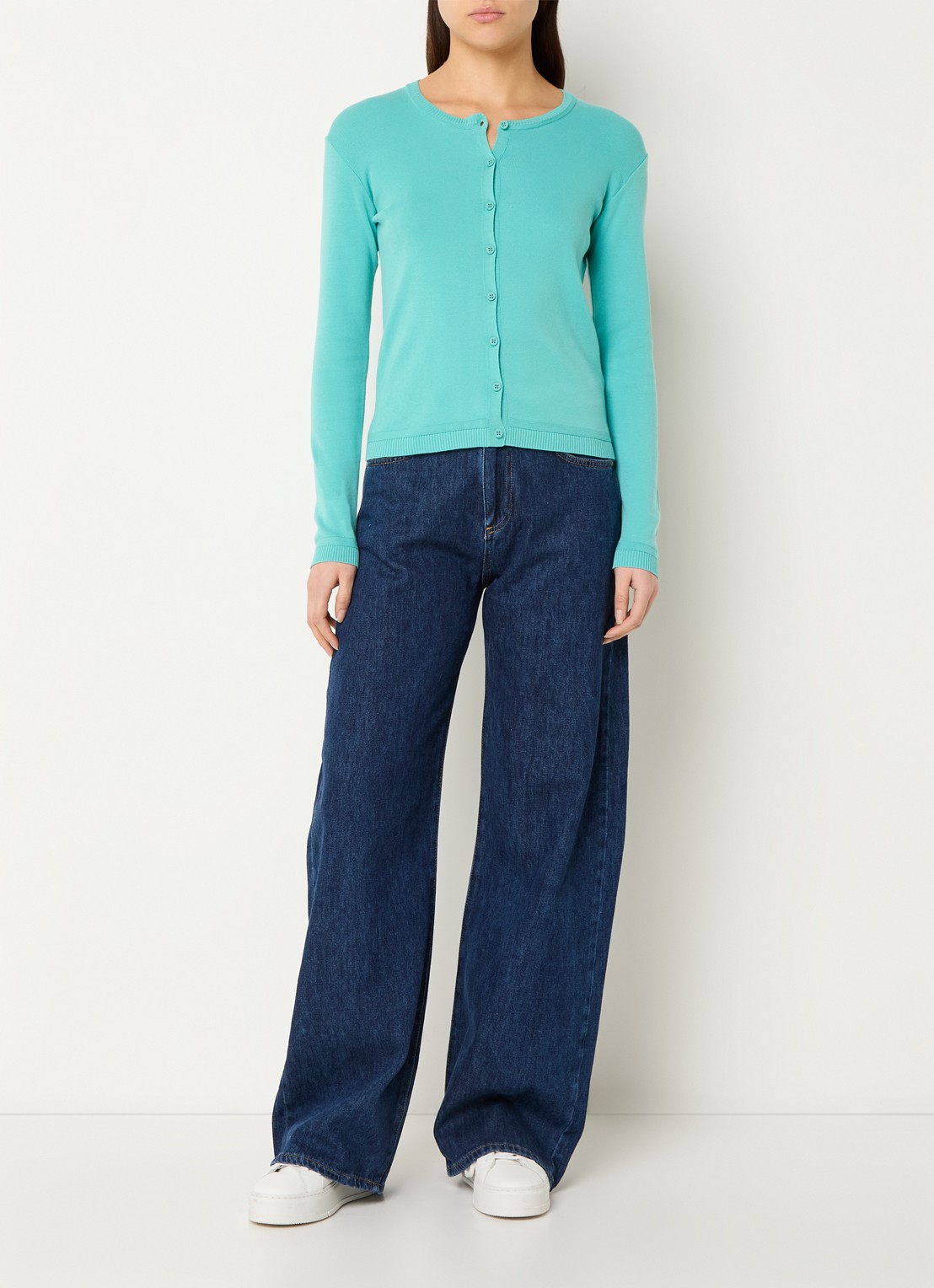 Benetton Fijngebreid vest met ronde hals - voorkant 4 turquoise