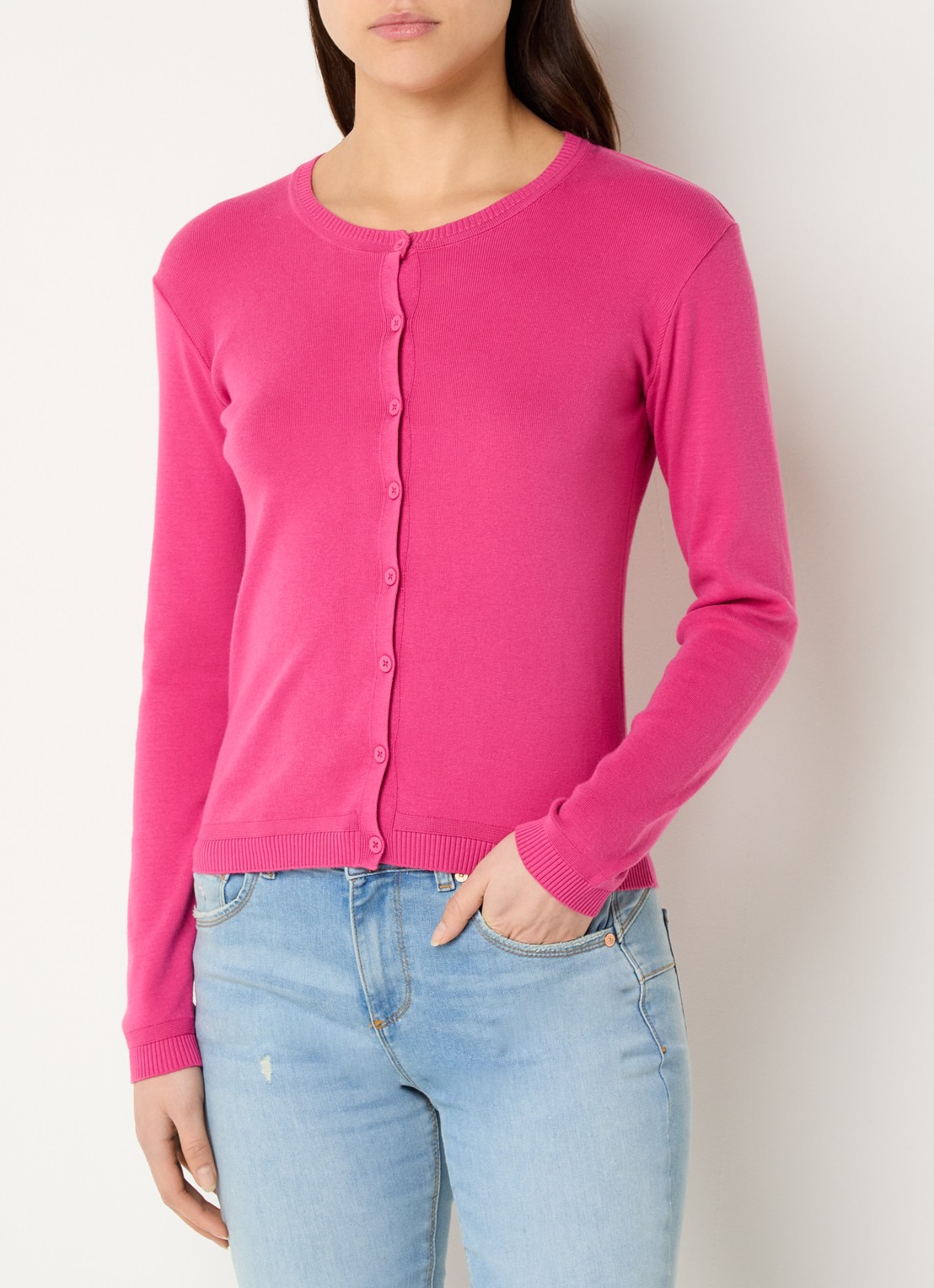 Benetton Fijngebreid vest met ronde hals - detail 3 fuchsia